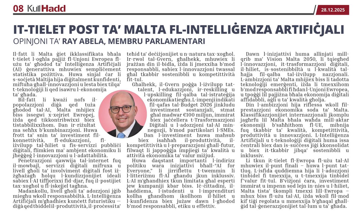 Ray Abela — article excerpt, Kullħadd, December 28, 2025